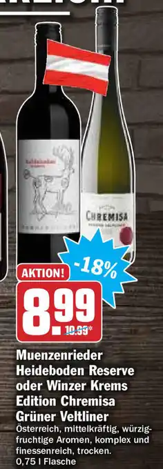 Hit Muenzenrieder Heideboden Reserve oder Winzer Krems Edition Chremisa Grüner Veltliner 0,75L Angebot