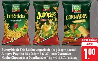 Gebauer's Funnyfrisch Frit-Sticks ungarisch 100 g, Jumpys Paprika 75 g, auch Cornados Nacho Cheese oder Paprika 80 g Angebot