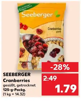 Kaufland SEEBERGER Cranberries gesüßt, getrocknet 125-g-Packg. Angebot