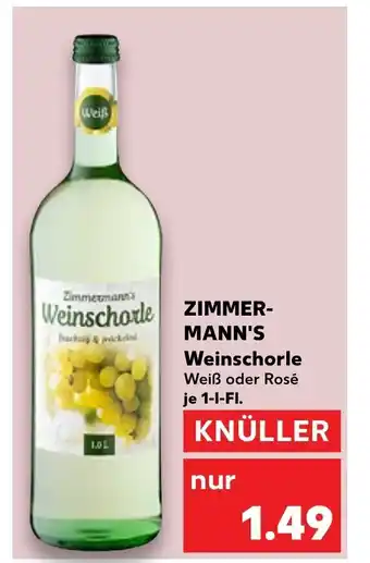 Kaufland ZIMMERMANN'S Weinschorle  je 1-I-FI. Angebot