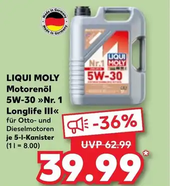 Kaufland LIQUI MOLY Motorenöl 5W-30 »Nr. 1 Longlife III<< je 5 L Angebot