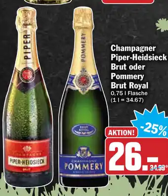 Hit Champagner Piper Heidsieck Brut oder Pommery Brut Royal 0,75L Angebot