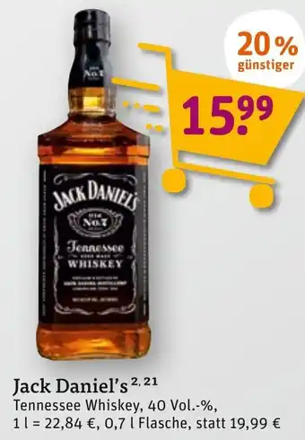 tegut Jack Daniel's Tennessee Whiskey 0,7 L Flasche Angebot