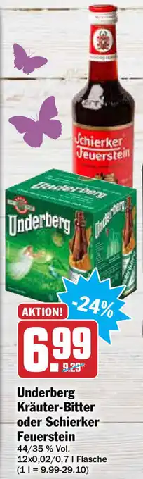 Hit Underberg Kräuter Bitter oder Schierker Feuerstein Angebot