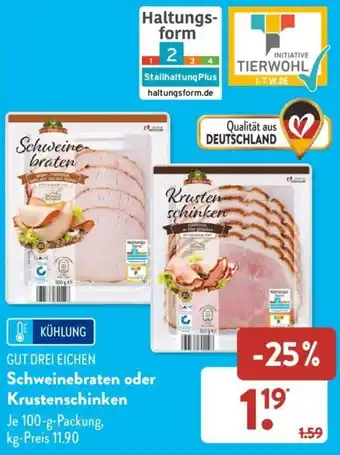 Aldi Süd GUT DREI EICHEN Schweinebraten oder Krustenschinken 100 g Packung Angebot