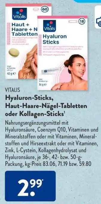 Aldi Süd VITALIS Hyaluron-Sticks, Haut-Haare-Nägel-Tabletten oder Kollagen-Sticks Angebot