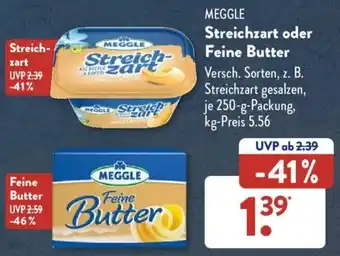 Aldi Süd MEGGLE Streichzart oder Feine Butter 250 g Packung Angebot