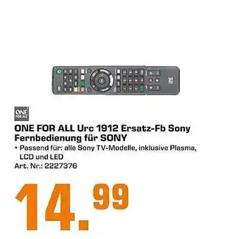 Saturn One For All Urc 1912 Ersatz-fb Sony Fernbedienung Für Sony Angebot