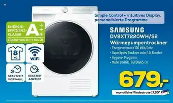 Euronics XXL Samsung Dv8xt7220wh.s2 Wärmepumpentrockner Angebot