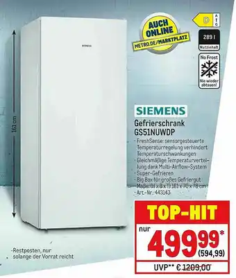 METRO Siemens Gefrierschrank Gs51nuwdp Angebot