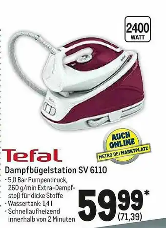 METRO Tefal Dampfbügelstation Sv6110 Angebot