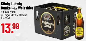 trinkgut König Ludwig Dunkel oder Weissbier 20x0,5 L Flasche Angebot