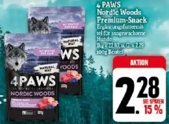 NP Discount 4 PAWS Nordic Woods Premium-Snack 100 g Beutel Angebot