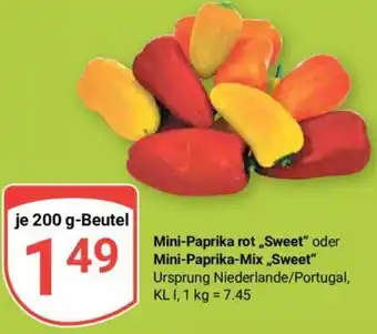 Globus Mini-Paprika rot ,,Sweet" oder Mini-Paprika-Mix „Sweet“ 200 g-Beutel Angebot