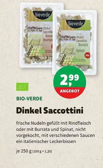 Biomarkt Bio-verde Dinkel Saccottini Angebot