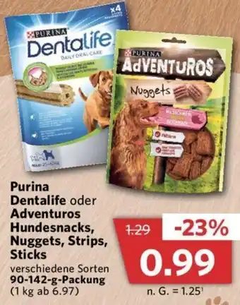 Combi Purina Dentalife oder Adventuros Hundesnacks, Nuggets, Strips, Sticks 90-142 g Packung Angebot