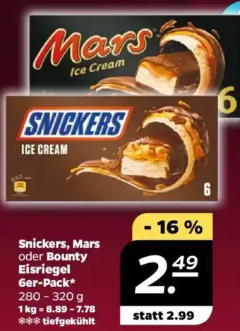 NETTO Snickers, Mars oder Bounty Eisriegel 6er-Pack* 280 - 320 g Angebot