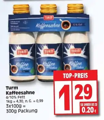 Edeka Turm Kaffeesahne 4/10% Fett 3*100g Angebot