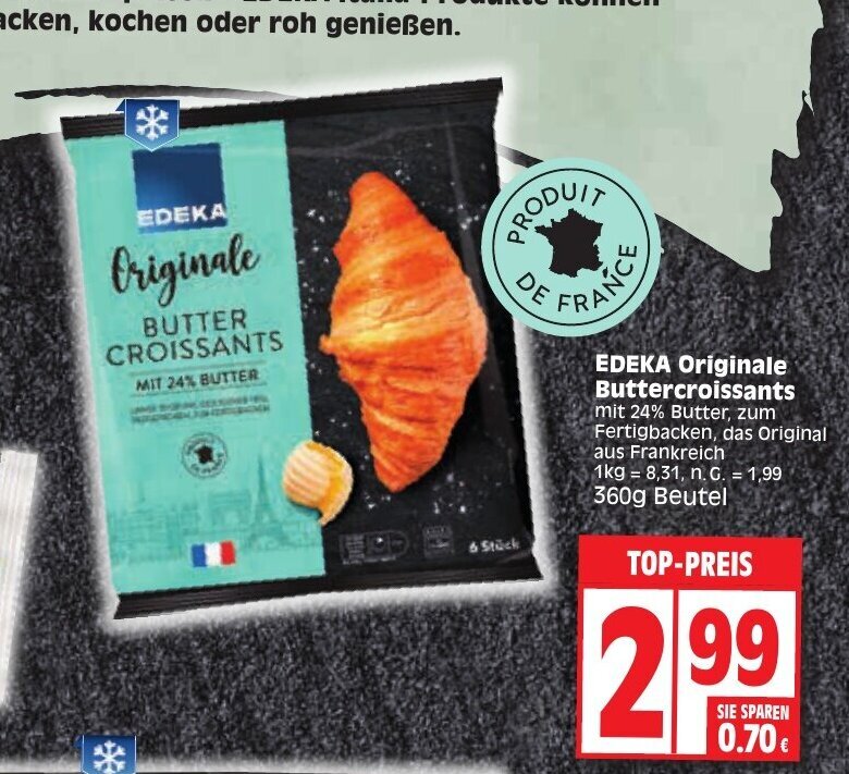 EDEKA Originale Buttercroissants mit 24 Butter, zum Fertigbacken, das