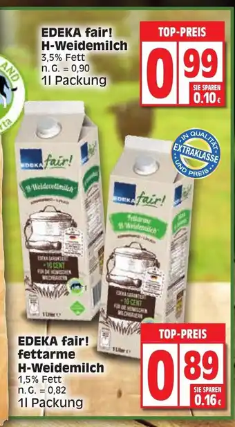 Edeka EDEKA fair! fettarme H-Weidemilch 1,5% Fett 1L Angebot