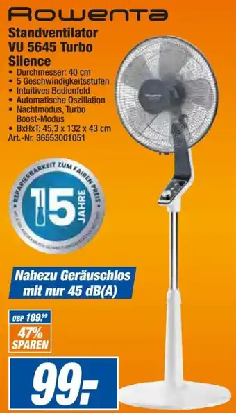 expert Techno Land Rowenta Standventilator VU 5645 Turbo Silence Angebot