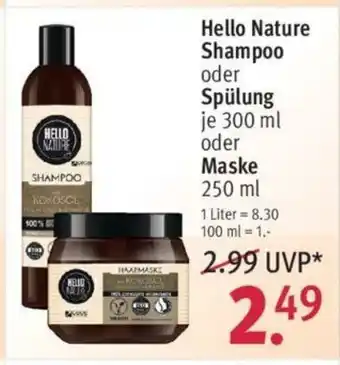 Rossmann Hello Nature Shampoo oder Spülung 300ml oder Maske 250ml Angebot