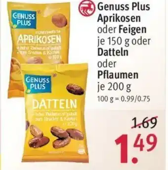 Rossmann Genuss Plus Aprikosen oder Feigen 150g oder Datteln oder Pflaumen 200g Angebot