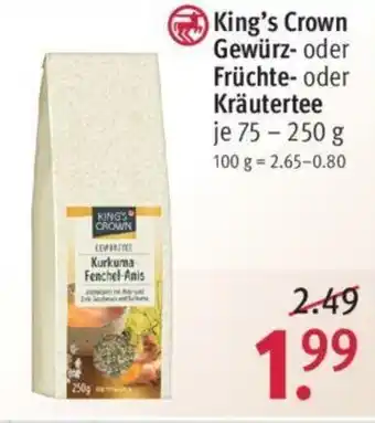 Rossmann King's Crown Gewürz oder Früchte oder Kräutertee 75-250g Angebot