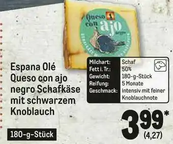 METRO Espana Olé Queso Con Ajo Negro Schafkäse Mit Schwarzen Knoblauch Angebot