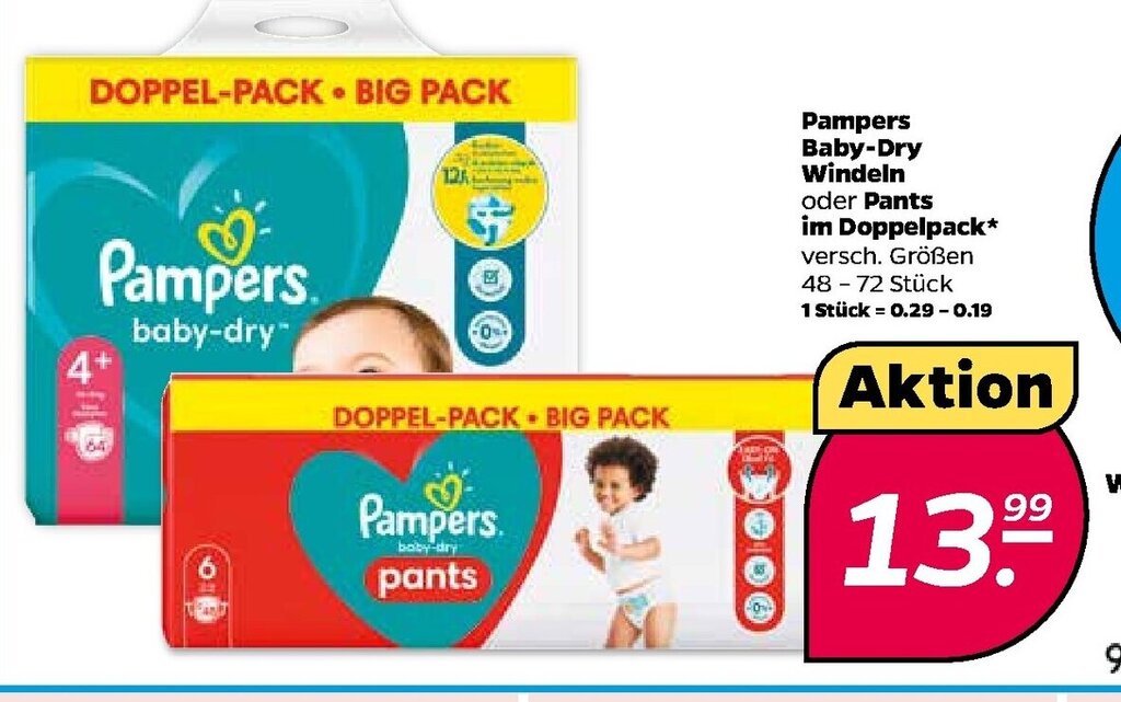 Pampers Baby Dry Windeln oder Pants im Doppelpack Angebot bei NETTO