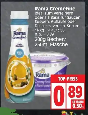 Edeka Rama Cremefine 200g Becher/ 250ml Flasche Angebot