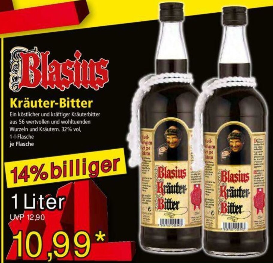 Blasius Kräuter Bitter 1L Angebot bei Norma