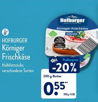 Aldi Nord Hofburger Körniger Frischkäse 200g becher Angebot