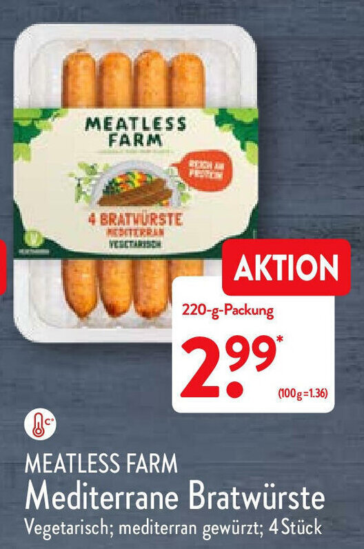 Meatless Farm Mediterrane Bratwürste 220g Angebot bei Aldi Nord