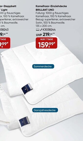Galeria billerbeck Kamelhaar-Einziehdecke BRILLANT UNO Angebot