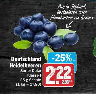 AEZ Deutschland Heidelbeeren Klasse I 125 g Schale Angebot