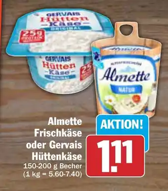 AEZ Almette Frischkäse oder Gervais Hüttenkäse 150-200 g Becher Angebot