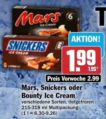 AEZ Mars, Snickers oder Bounty Ice Cream v 215-318 ml Multipackung Angebot