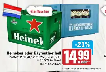 AEZ Heineken oder Bayreuther hell 20 x 0,5 | Flaschen Angebot