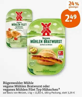 tegut Rügenwalder Mühle vegane Mühlen Bratwurst oder veganes Mühlen Filet Typ Hähnchen 8 Angebot