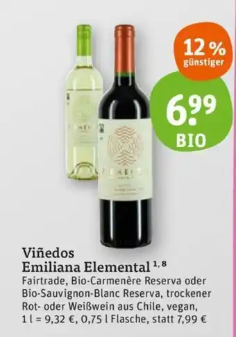 tegut Viñedos Emiliana Elemental ¹ 0,75 I Flasche Angebot