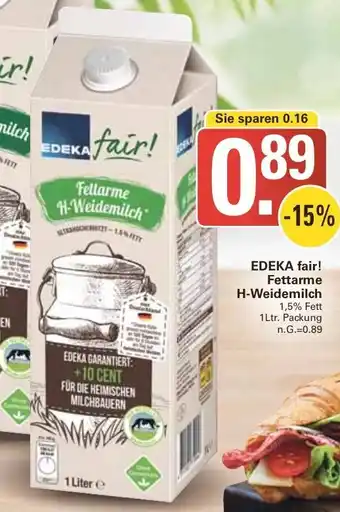 WEZ EDEKA fair! Fettarme H-Weidemilch 1 Ltr. Packung Angebot