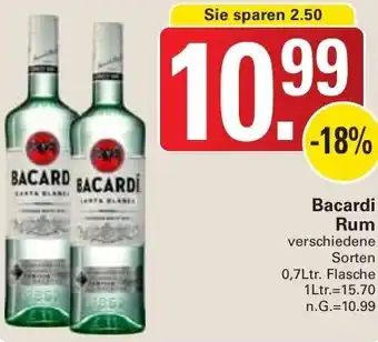 WEZ Bacardi Rum 0,7Ltr. Flasche Angebot