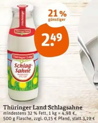 tegut Thüringer Land Schlagsahne 500 g Flasche Angebot