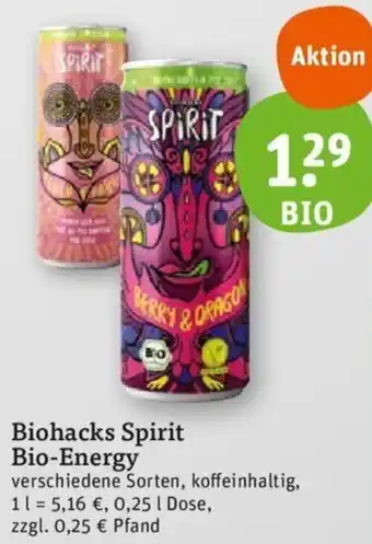 tegut Biohacks Spirit Bio-Energy 0,25 L Dose Angebot