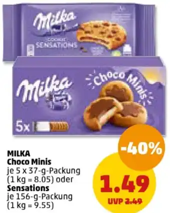 PENNY MILKA Choco Minis 5x37 g oder Sensations 156 g Packung Angebot