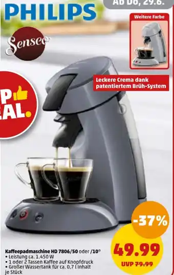 PENNY PHILIPS Kaffeepadmaschine HD 7806/50 oder/10 Angebot