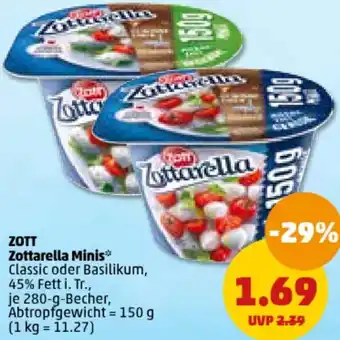 PENNY ZOTT Zottarella Minis 280 g Becher Angebot