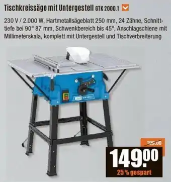 V Baumarkt Güde Tischkreissäge mit Untergestell GTK 2000.1 Angebot