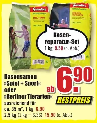 B1 Discount Baumarkt Greenline Rasensamen >>Spiel + Sport" oder >>Berliner Tierarten« 2.5kg Angebot